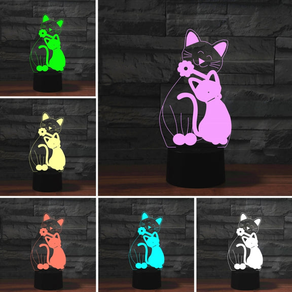Cat Shape 3D Colorful LED Vision Light Table Lamp, USB Touch Version