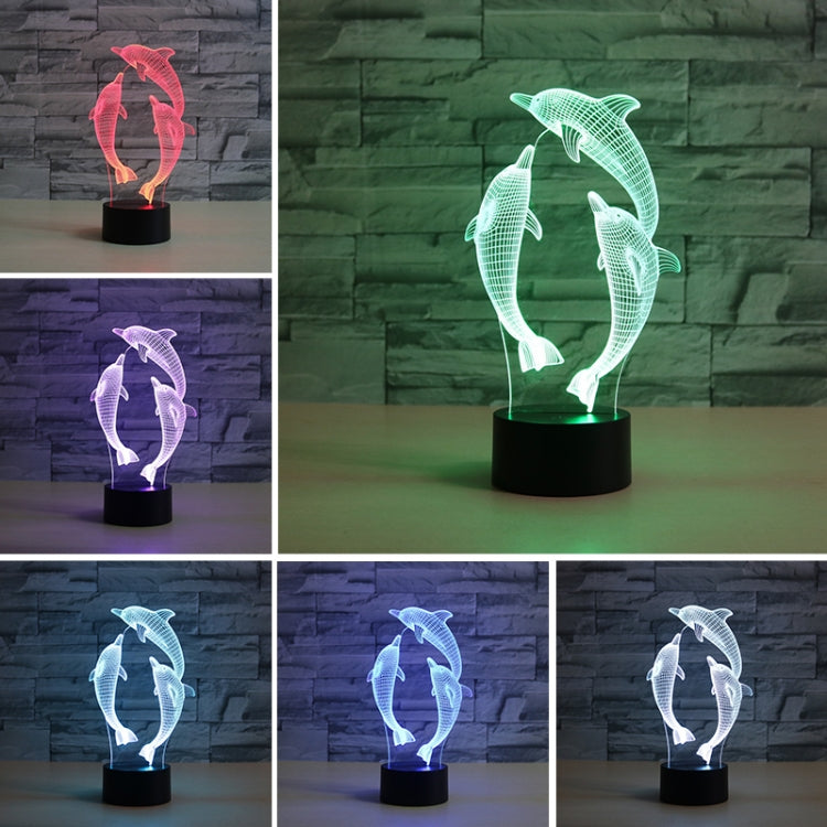 Three Dolphins Shape 3D Colorful LED Vision Light Table Lamp, USB & Battery Version