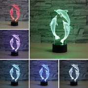 Three Dolphins Shape 3D Colorful LED Vision Light Table Lamp, Charging Touch Version