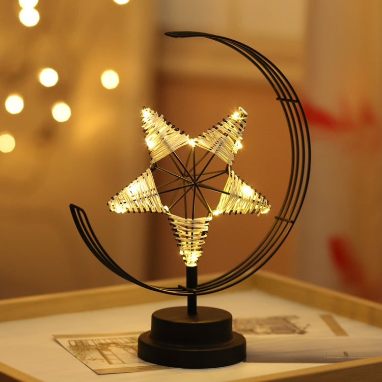Star Moon Shape Iron Night Light Decorative Light, USB Version (Black)