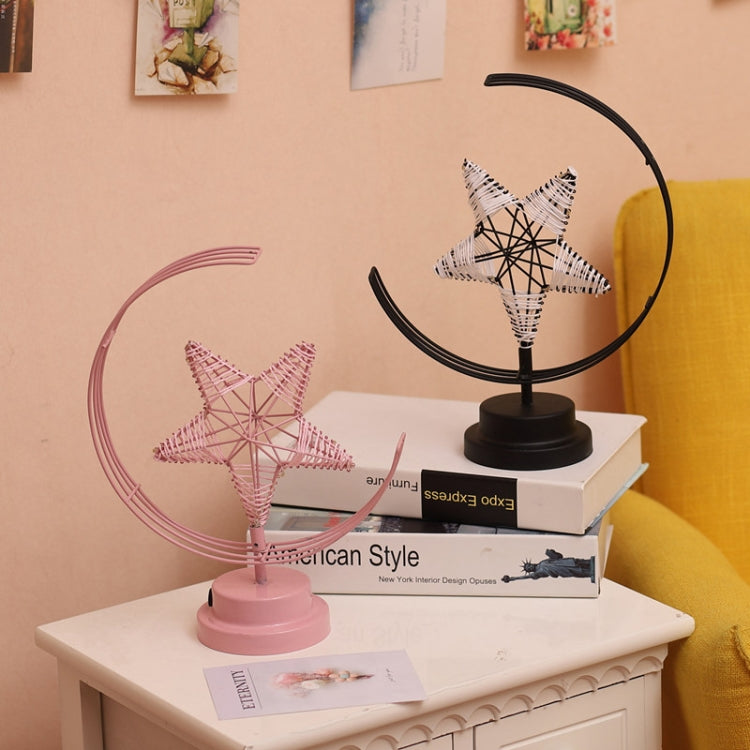 Star Moon Shape Iron Night Light Decorative Light, USB Version (Black)