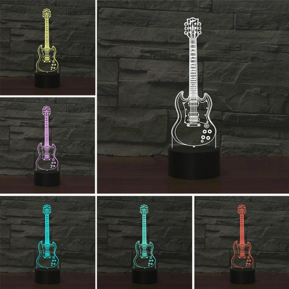 Five-string Guitar Shape 3D Colorful LED Vision Light Table Lamp, Crack Touch Version