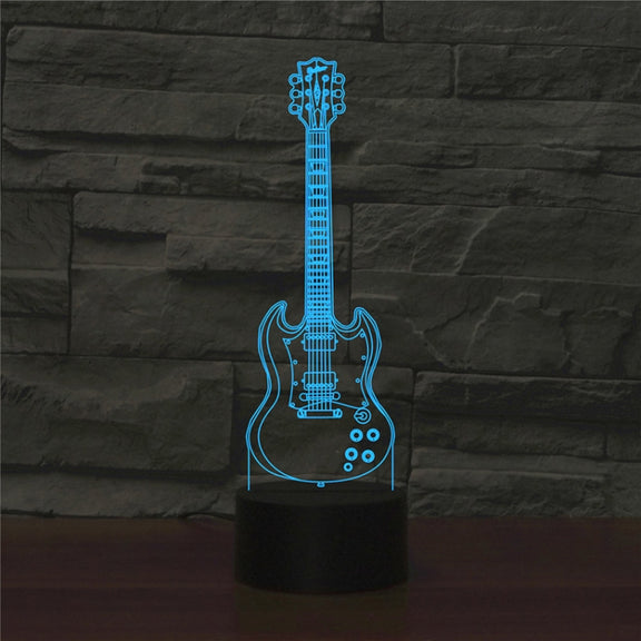 Five-string Guitar Shape 3D Colorful LED Vision Light Table Lamp, Crack Remote Control Version