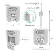 16-colors PIR Motion Sensor + Light Sensor UV Sterilization Aromatherapy LED Light, Home Toilet Bathroom Seat Night Light, DC 5V