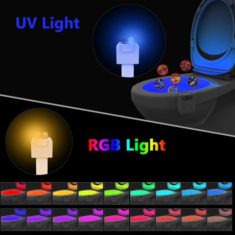 16-colors PIR Motion Sensor + Light Sensor UV Sterilization Aromatherapy LED Light, Home Toilet Bathroom Seat Night Light, DC 5V