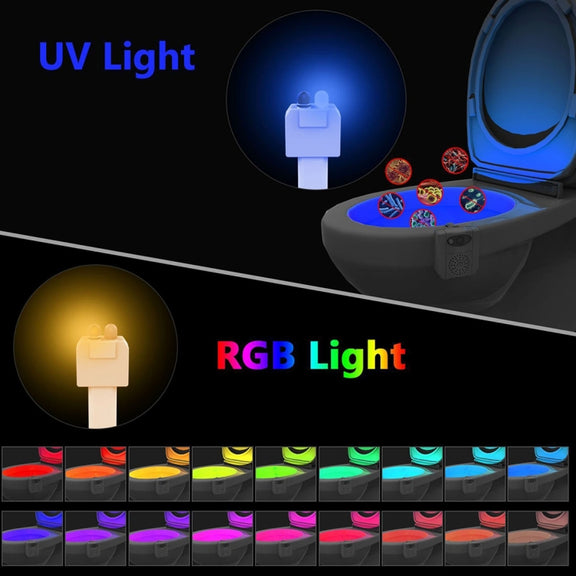 16-colors PIR Motion Sensor + Light Sensor UV Sterilization Aromatherapy LED Light, Home Toilet Bathroom Seat Night Light, DC 5V