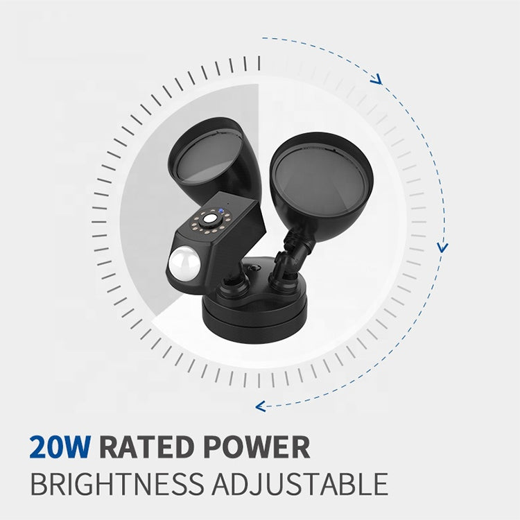 20W LED Smart Sensor Outdoor Floodlight with 1080P Security Camera, 3000K Warm Light (White)
