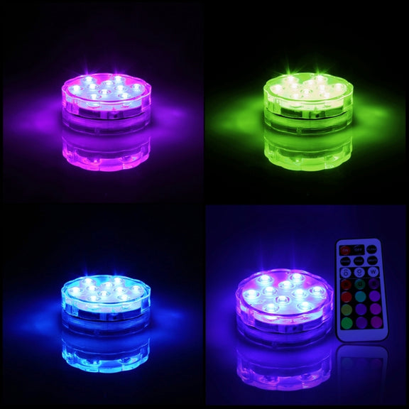 Water-resistant Submersible LED Light, 10 LEDs Cylinder Remote Controlled with Remote Controllor, Remote Control Range(in Open Area): 24-30 Feet