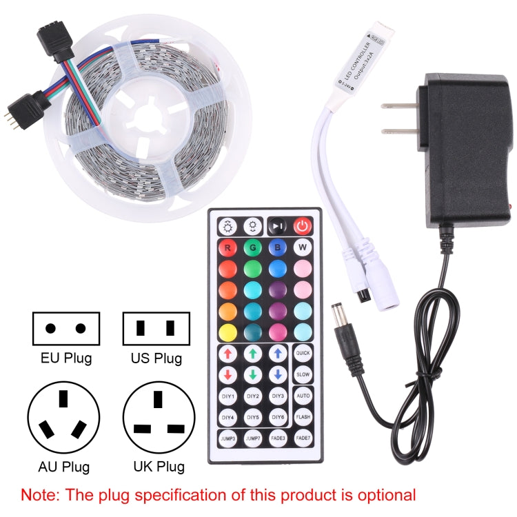 Bare Board 2835 SMD RGB LED Rope Light, 60 LED/m, Length: 5m, 12V 2A 100-240V, with 44-key Remote Control (EU Plug)