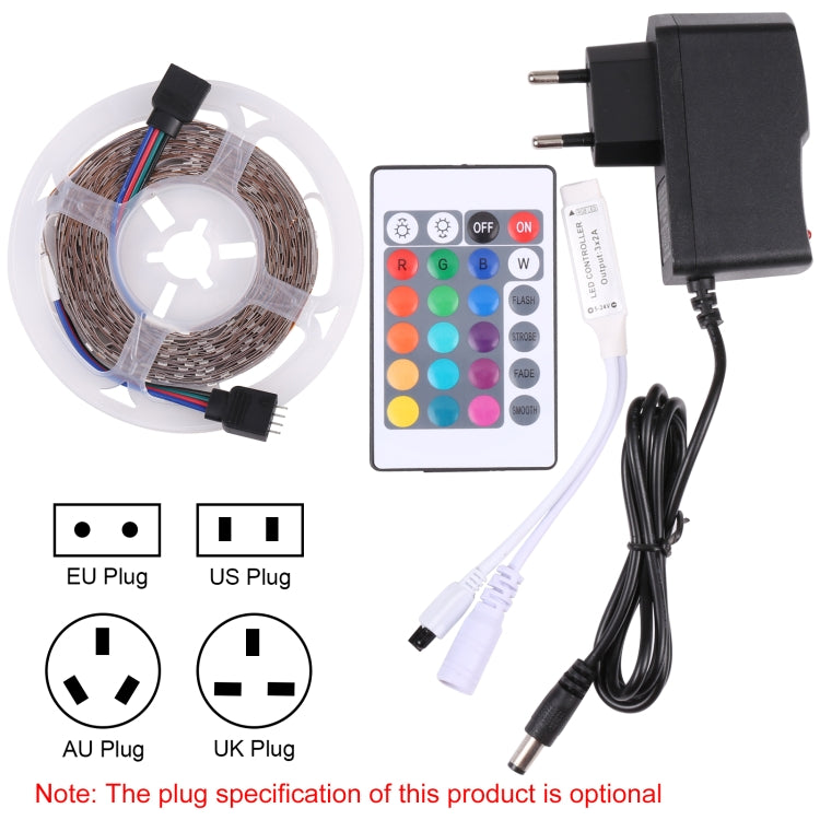 Bare Board 2835 SMD RGB LED Rope Light, 60 LED/m, Length: 5m, 12V 2A 100-240V, with 24-key Remote Control(AU Plug)