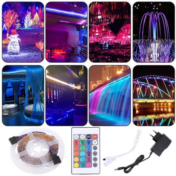 Bare Board 2835 SMD RGB LED Rope Light, 60 LED/m, Length: 5m, 12V 2A 100-240V, with 24-key Remote Control(UK Plug)
