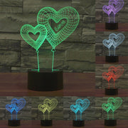 Double Heart Balloon Style 3D Touch Switch Control LED Light , 7 Color Discoloration Creative Visual Stereo Lamp Desk Lamp Night Light