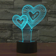 Double Heart Balloon Style 3D Touch Switch Control LED Light , 7 Color Discoloration Creative Visual Stereo Lamp Desk Lamp Night Light
