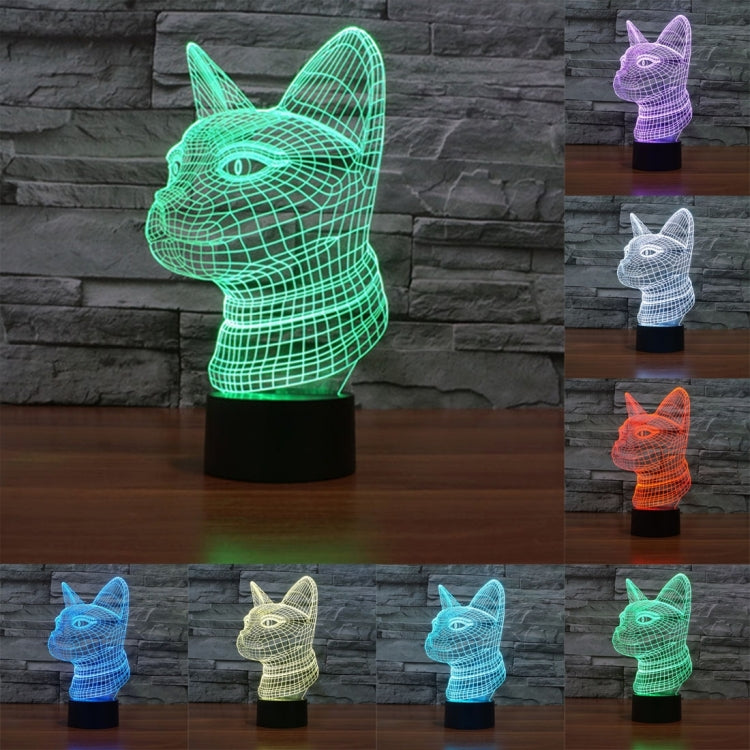 Side Face Cat Style 3D Touch Switch Control LED Light , 7 Color Discoloration Creative Visual Stereo Lamp Desk Lamp Night Light