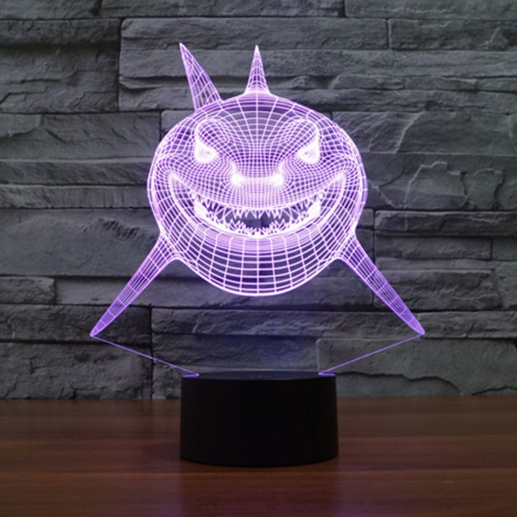 Positive Face Shark Style 3D Touch Switch Control LED Light , 7 Color Discoloration Creative Visual Stereo Lamp Desk Lamp Night Light