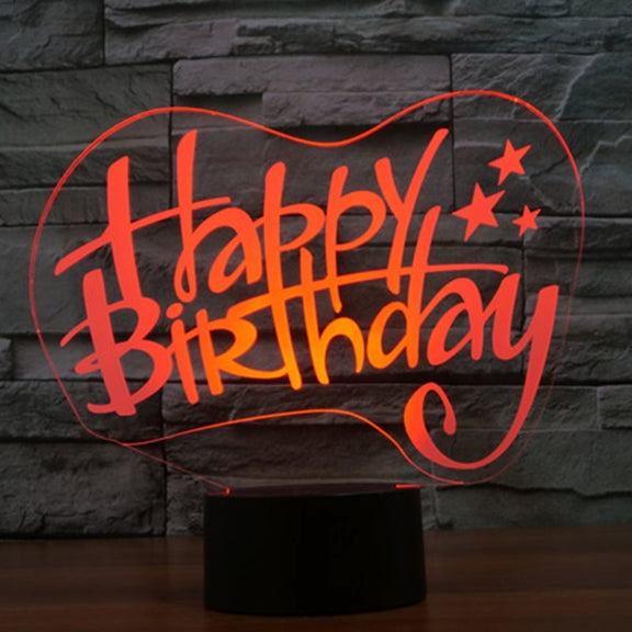 Happy Birthday Style 3D Touch Switch Control LED Light , 7 Color Discoloration Creative Visual Stereo Lamp Desk Lamp Night Light