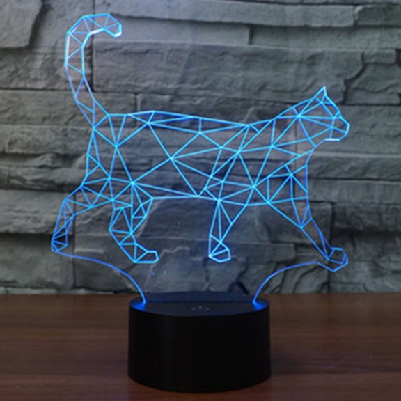 Walking Cat Shape 3D Touch Switch Control LED Light , 7 Colour Discoloration Creative Visual Stereo Lamp Desk Lamp Night Light