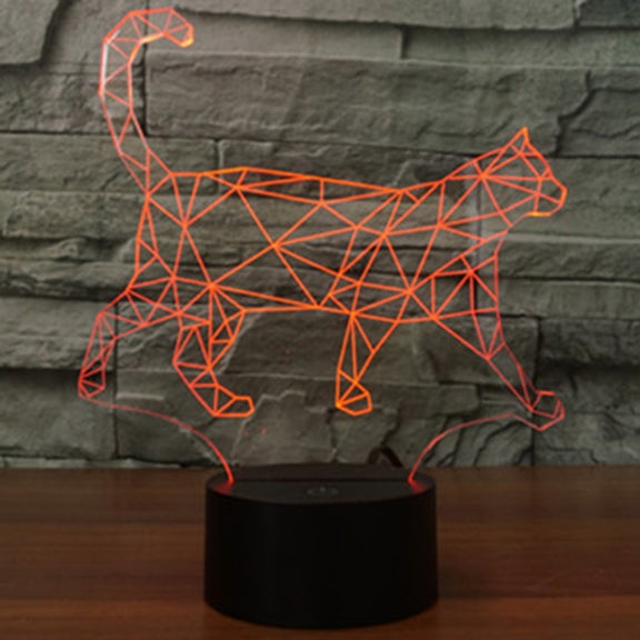 Walking Cat Shape 3D Touch Switch Control LED Light , 7 Colour Discoloration Creative Visual Stereo Lamp Desk Lamp Night Light