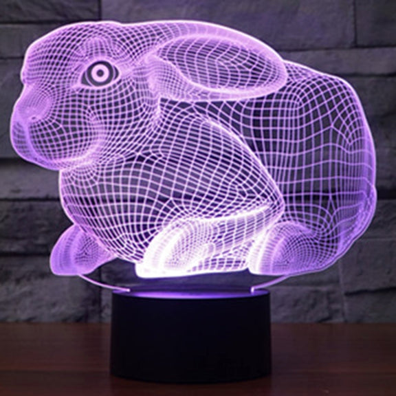 Rabbit Shape 3D Touch Switch Control LED Light , 7 Colour Discoloration Creative Visual Stereo Lamp Desk Lamp Night Light