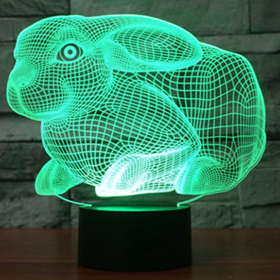 Rabbit Shape 3D Touch Switch Control LED Light , 7 Colour Discoloration Creative Visual Stereo Lamp Desk Lamp Night Light