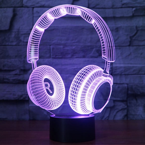 Headset Shape 3D Touch Switch Control LED Light , 7 Colour Discoloration Creative Visual Stereo Lamp Desk Lamp Night Light