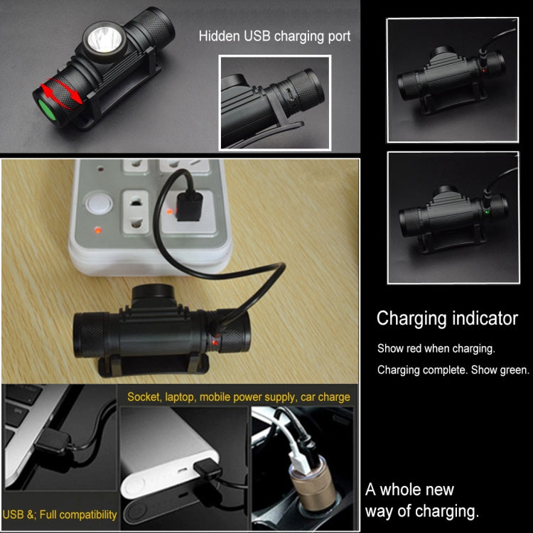 D20 5W XML-2 IPX6 Water-resistant Headband Light, 1200 LM USB Charging Rotate Focus Outdoor LED Headlight