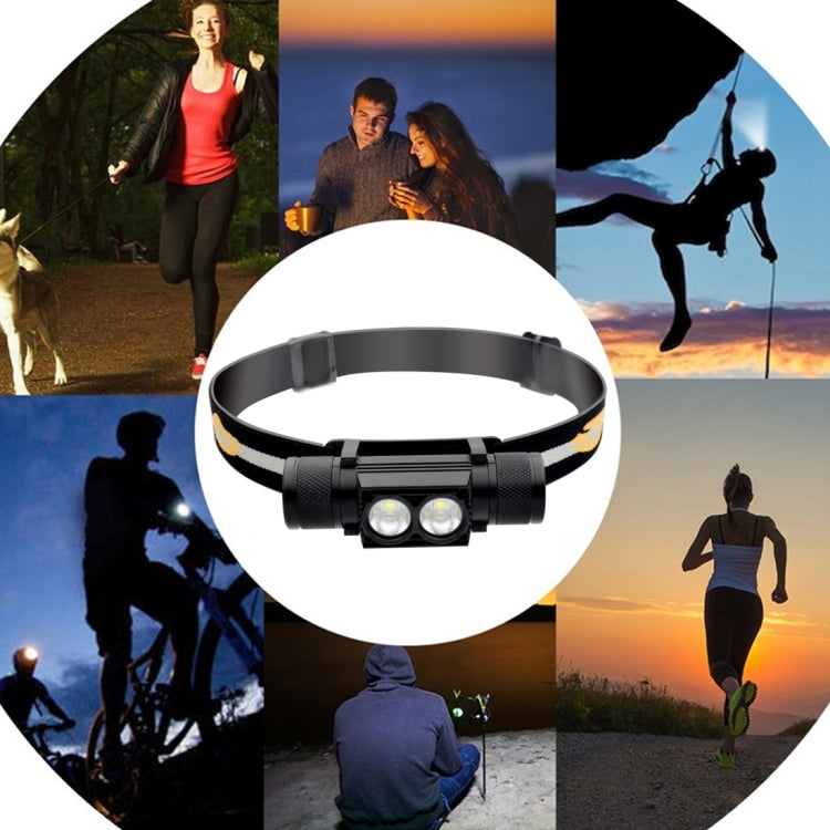 D25 10W 2 x XML-2 IPX6 Water-resistant Headband Light, 2400 LM USB Charging Adjustable Outdoor LED Headlight