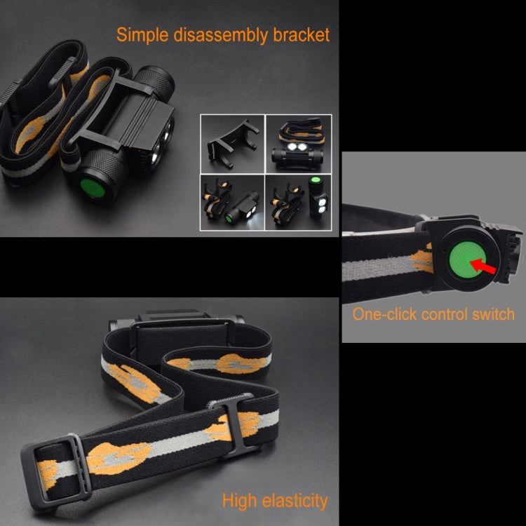 D25 10W 2 x XML-2 IPX6 Water-resistant Headband Light, 2400 LM USB Charging Adjustable Outdoor LED Headlight