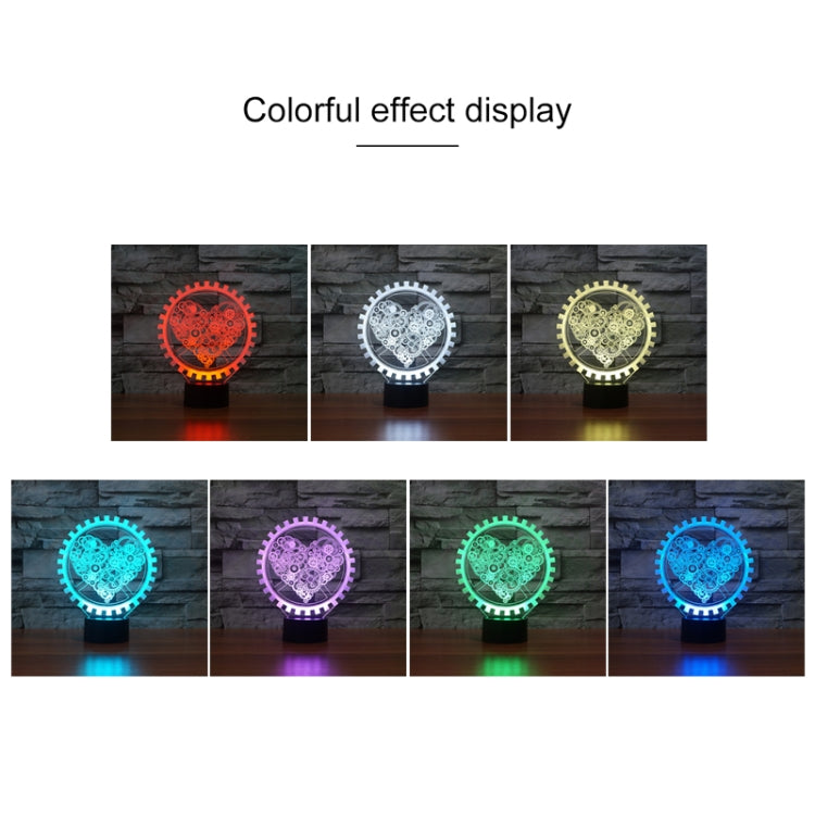 Gear Heart Shape 3D Colorful LED Vision Light Table Lamp, USB Touch Version