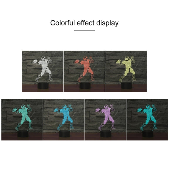 Rugby Quarterback Shape 3D Colorful LED Vision Light Table Lamp, USB Touch Version