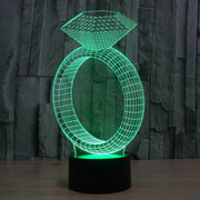 Diamond Ring Style 3D Touch Switch Control LED Light , 7 Color Discoloration Creative Visual Stereo Lamp Desk Lamp Night Light