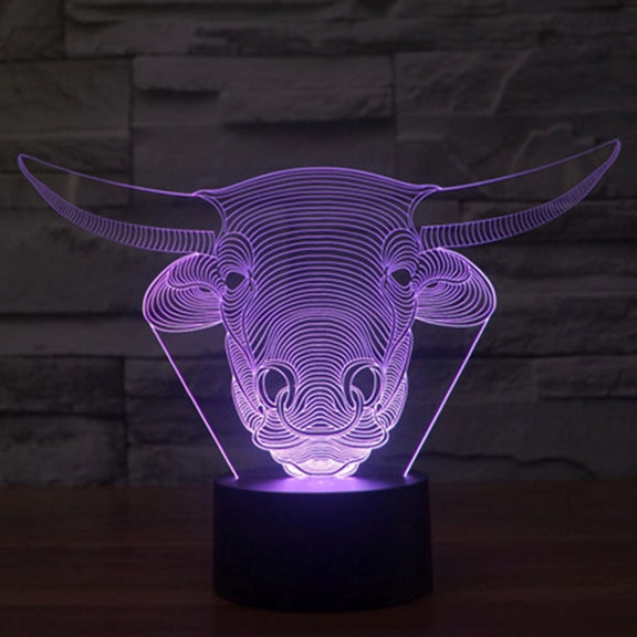 Cow Style 3D Touch Switch Control LED Light , 7 Colour Discoloration Creative Visual Stereo Lamp Desk Lamp Night Light