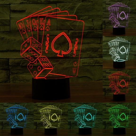 Poker Style 3D Touch Switch Control LED Light , 7 Color Discoloration Creative Visual Stereo Lamp Desk Lamp Night Light