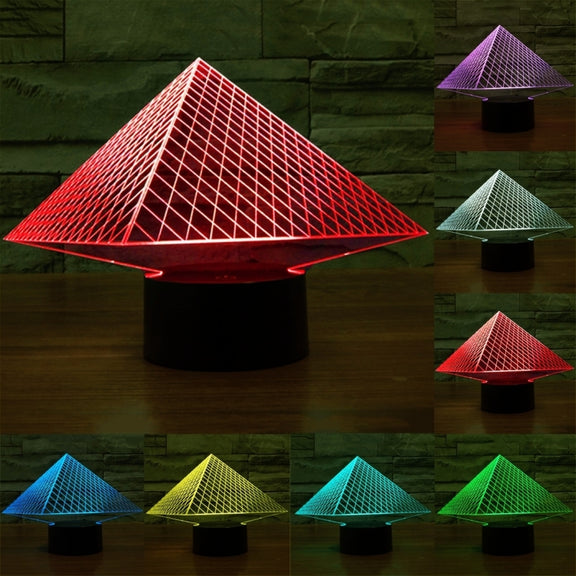 Pyramid Style 3D Touch Switch Control LED Light , 7 Colour Discoloration Creative Visual Stereo Lamp Desk Lamp Night Light