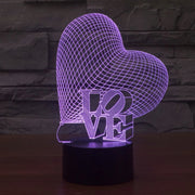 Heart and LOVE Style 3D Touch Switch Control LED Light, 7 Colour Discoloration Creative Visual Stereo Lamp Desk Lamp Night Light