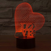 Heart and LOVE Style 3D Touch Switch Control LED Light, 7 Colour Discoloration Creative Visual Stereo Lamp Desk Lamp Night Light