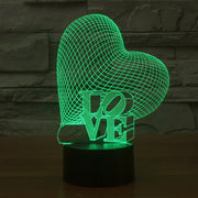 Heart and LOVE Style 3D Touch Switch Control LED Light, 7 Colour Discoloration Creative Visual Stereo Lamp Desk Lamp Night Light