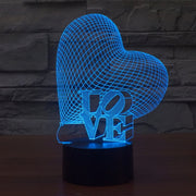 Heart and LOVE Style 3D Touch Switch Control LED Light, 7 Colour Discoloration Creative Visual Stereo Lamp Desk Lamp Night Light