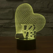 Heart and LOVE Style 3D Touch Switch Control LED Light, 7 Colour Discoloration Creative Visual Stereo Lamp Desk Lamp Night Light