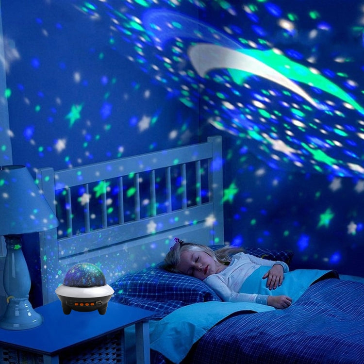 LED Flying Saucer Starry Sky Light Bluetooth Music Star Projection Night Light with Remote Control (Black)