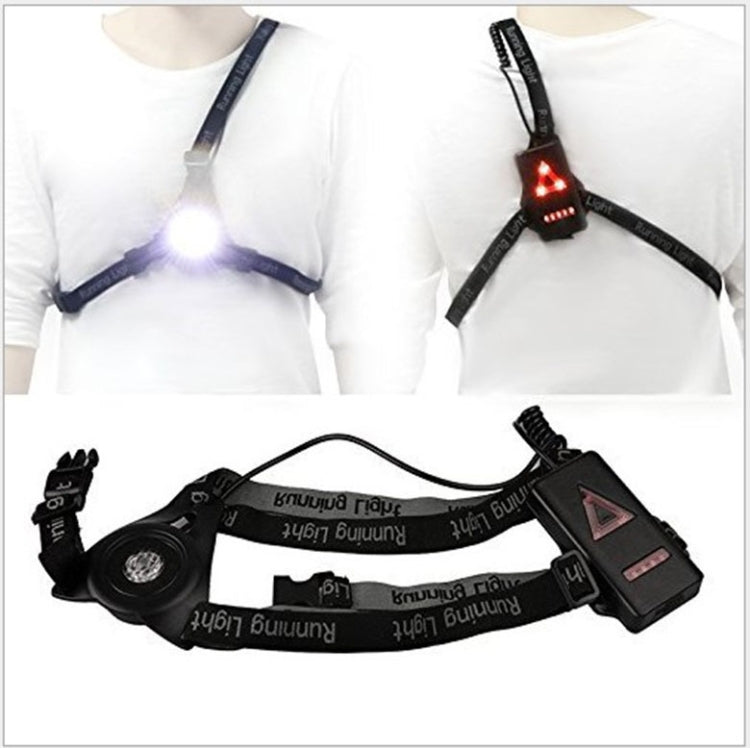 White Light Torch Outdoor Sport Running Light, LED Night Running Flashlight Warning Lights USB Charge Chest Lamp(Black)