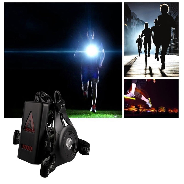 White Light Torch Outdoor Sport Running Light, LED Night Running Flashlight Warning Lights USB Charge Chest Lamp(Black)