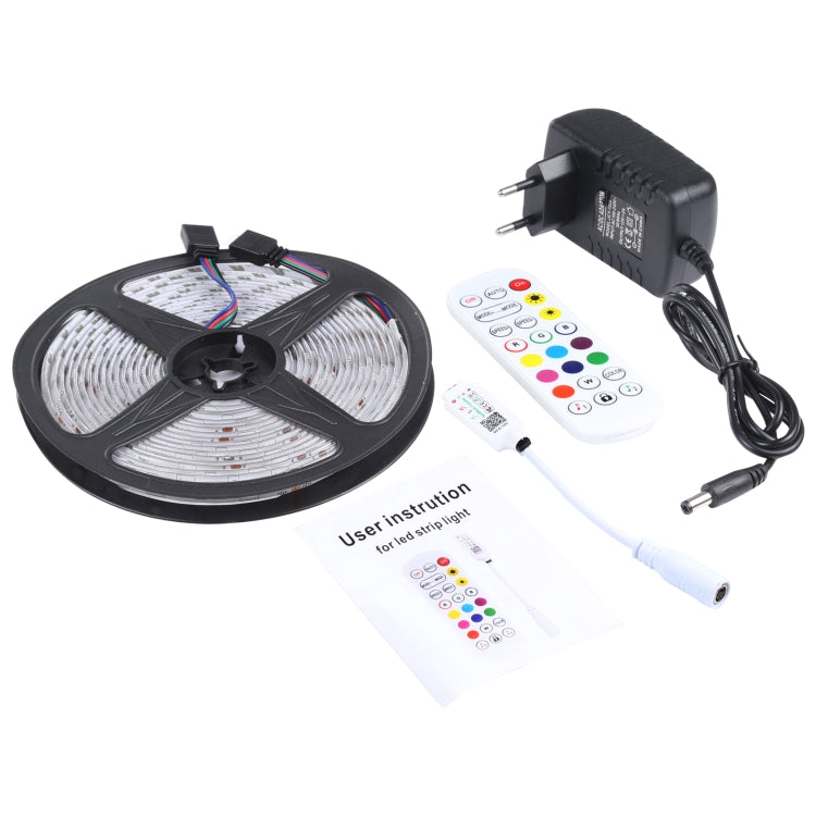 5m 150 LEDs SMD 5050 IP65 Water-resistant Bluetooth RGB Light Strip with 24-keys Remote Control, EU Plug
