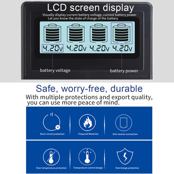 Micro USB 4 Slot Battery Charger for 3.7V Lithium-ion Battery, with LCD Display