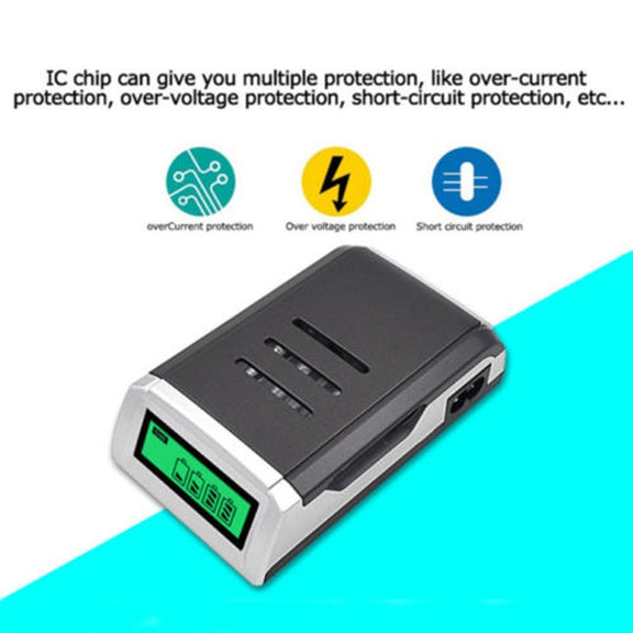 AC 100-240V 4 Slot Battery Charger for AA & AAA Battery, with LCD Display, EU Plug