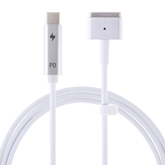 45W / 60W / 65W 5 Pin MagSafe 2 (T-Shaped) to USB-C / Type-C PD Charging Cable(White)