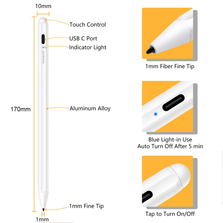 1.4-2.3mm Magnetic Design Superfine Nib Prevent Accidental Touch Handwritten Capacitive Screen Stylus Pen(White)