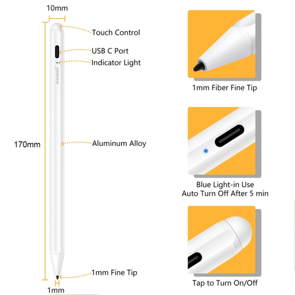 1.4-2.3mm Magnetic Design Superfine Nib Prevent Accidental Touch Handwritten Capacitive Screen Stylus Pen(White)