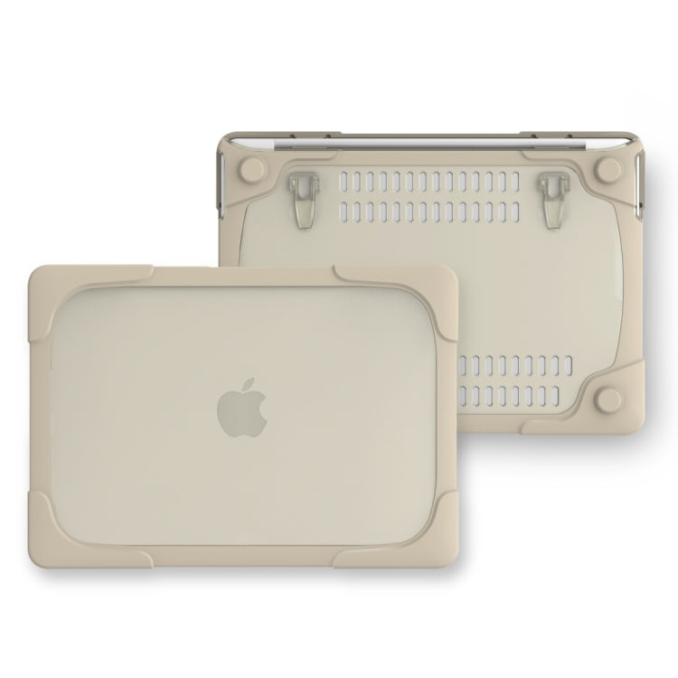 For Macbook Pro 13.3 inch (A1708) & with Touchbar (A1706) Laptop TPU + PC Folding Shockproof Protective Case with Holder(Khaki)