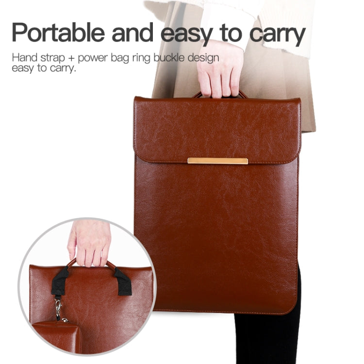 13.3 inch Laptop 2 in 1 PU Leather Sleeve Liner Bag with Mouse Storage Bag(Coffee)